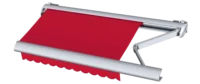 Rote Markise mit silbernem Gestell